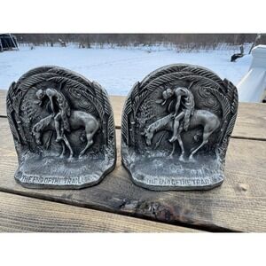 Vintage Western Native The End Of The Trail Metal Bookends